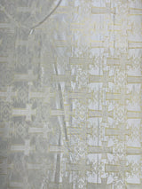 Big Cross Jacquard Satin Fabric - Beige/Gold, Green/Gold, Purple/Gold, Red/Gold, Turquoise/Gold, White/Silver, Royal/Gold, 58" Width (1 Yard)