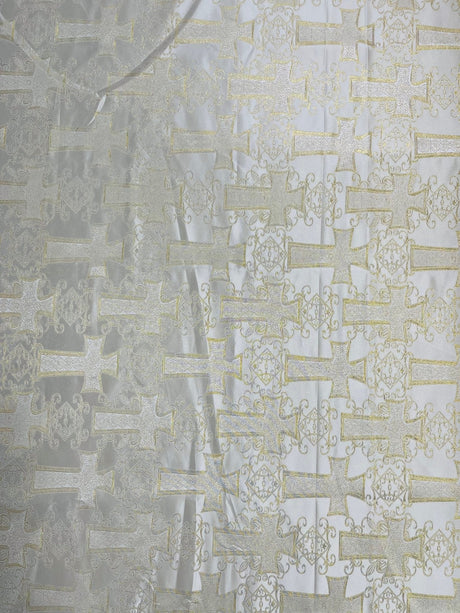 Big Cross Jacquard Satin Fabric - Beige/Gold, Green/Gold, Purple/Gold, Red/Gold, Turquoise/Gold, White/Silver, Royal/Gold, 58" Width (1 Yard)