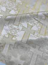 Big Cross Jacquard Satin Fabric - Beige/Gold, Green/Gold, Purple/Gold, Red/Gold, Turquoise/Gold, White/Silver, Royal/Gold, 58" Width (1 Yard)