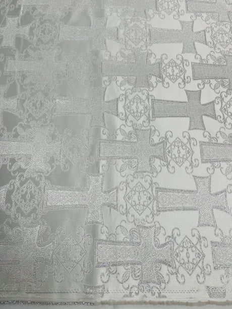 Big Cross Jacquard Satin Fabric - Beige/Gold, Green/Gold, Purple/Gold, Red/Gold, Turquoise/Gold, White/Silver, Royal/Gold, 58" Width (1 Yard)