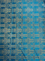 Big Cross Jacquard Satin Fabric - Beige/Gold, Green/Gold, Purple/Gold, Red/Gold, Turquoise/Gold, White/Silver, Royal/Gold, 58" Width (1 Yard)