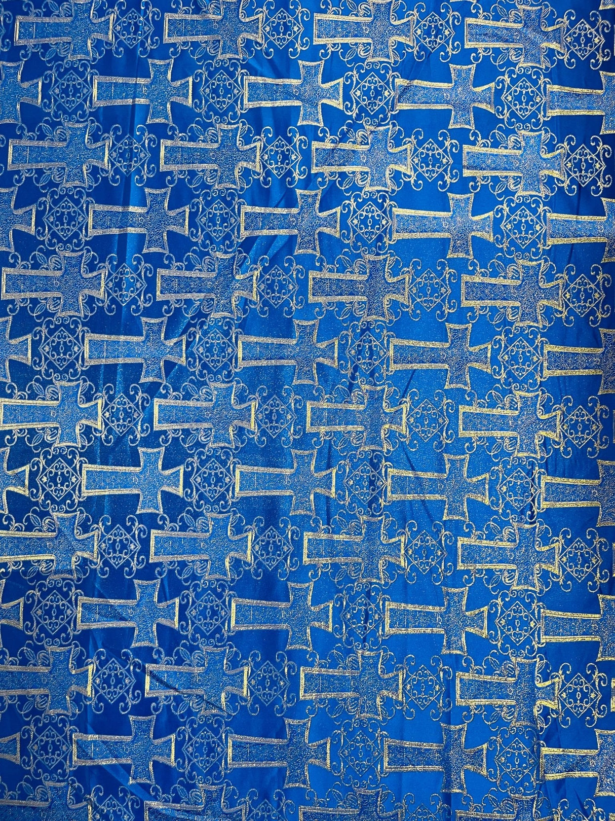 Big Cross Jacquard Satin Fabric - Beige/Gold, Green/Gold, Purple/Gold, Red/Gold, Turquoise/Gold, White/Silver, Royal/Gold, 58" Width (1 Yard)