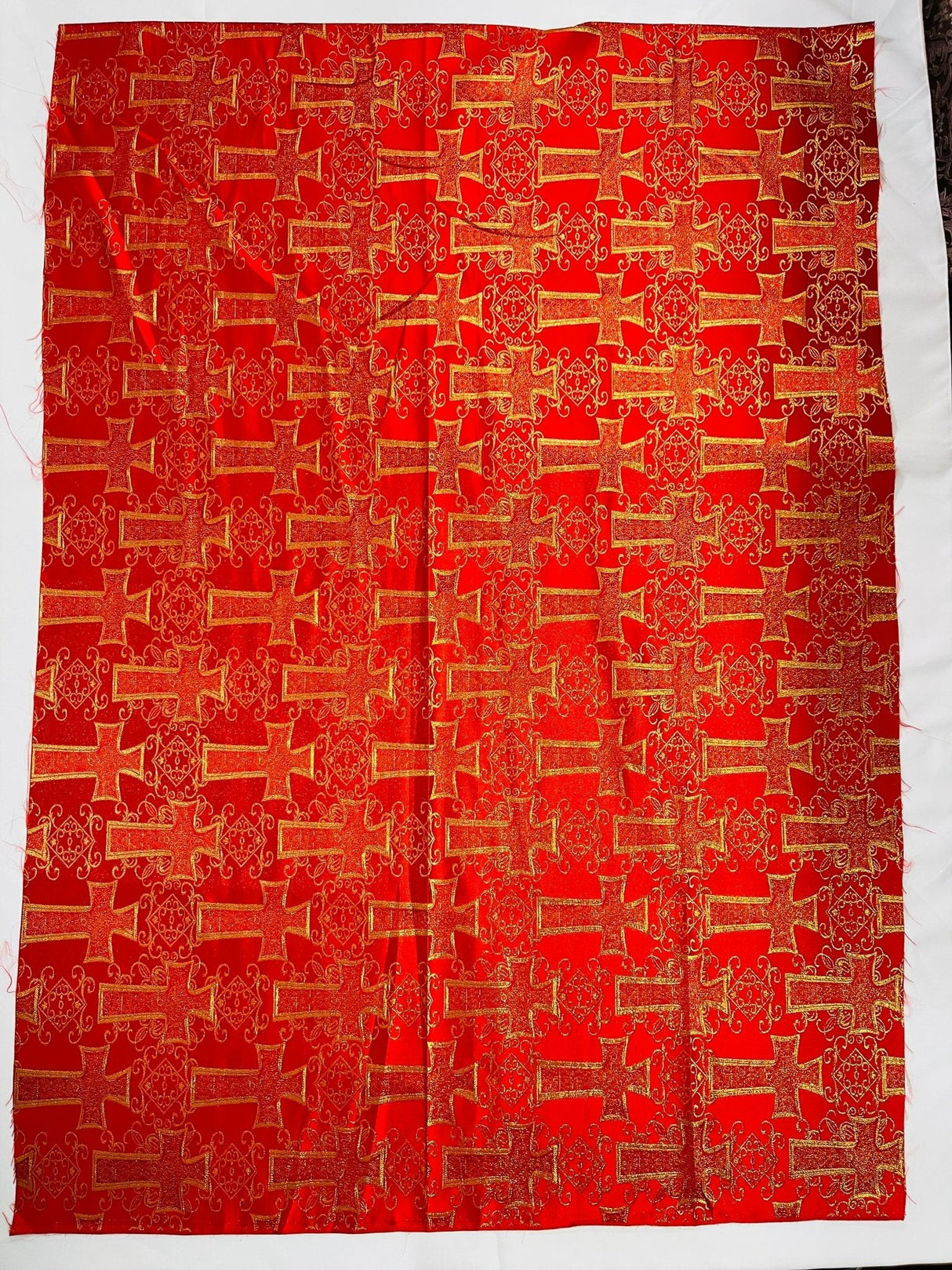 Big Cross Jacquard Satin Fabric - Beige/Gold, Green/Gold, Purple/Gold, Red/Gold, Turquoise/Gold, White/Silver, Royal/Gold, 58" Width (1 Yard)