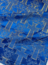 Big Cross Jacquard Satin Fabric - Beige/Gold, Green/Gold, Purple/Gold, Red/Gold, Turquoise/Gold, White/Silver, Royal/Gold, 58" Width (1 Yard)