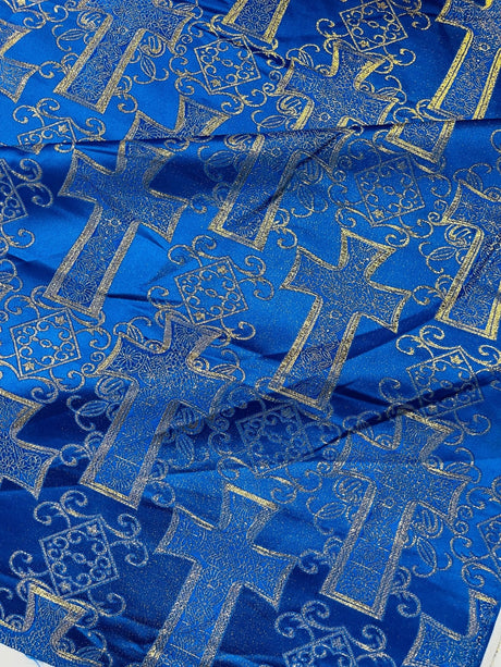 Big Cross Jacquard Satin Fabric - Beige/Gold, Green/Gold, Purple/Gold, Red/Gold, Turquoise/Gold, White/Silver, Royal/Gold, 58" Width (1 Yard)