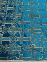 Big Cross Jacquard Satin Fabric - Beige/Gold, Green/Gold, Purple/Gold, Red/Gold, Turquoise/Gold, White/Silver, Royal/Gold, 58" Width (1 Yard)