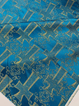 Big Cross Jacquard Satin Fabric - Beige/Gold, Green/Gold, Purple/Gold, Red/Gold, Turquoise/Gold, White/Silver, Royal/Gold, 58" Width (1 Yard)