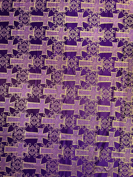 Big Cross Jacquard Satin Fabric - Beige/Gold, Green/Gold, Purple/Gold, Red/Gold, Turquoise/Gold, White/Silver, Royal/Gold, 58" Width (1 Yard)