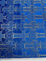 Big Cross Jacquard Satin Fabric - Beige/Gold, Green/Gold, Purple/Gold, Red/Gold, Turquoise/Gold, White/Silver, Royal/Gold, 58" Width (1 Yard)