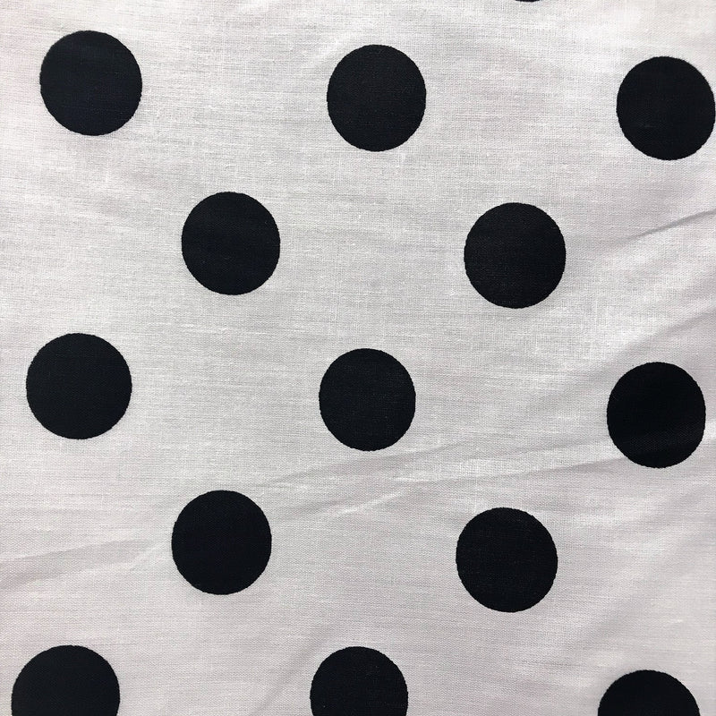 Black Dots White Poly Cotton Fabric - White With Black Polka Dots, 59/60" Width (1 Yard)
