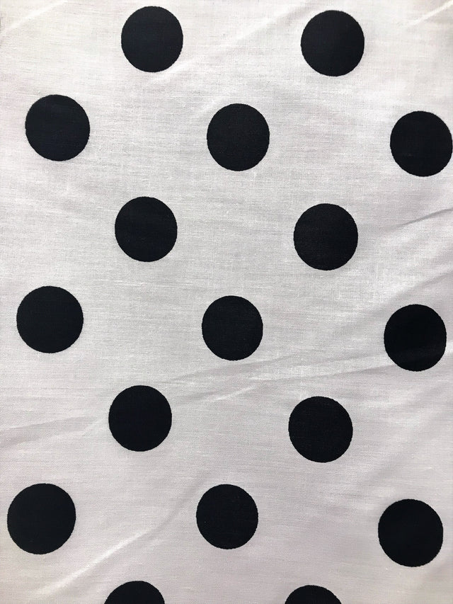 Black Dots White Poly Cotton Fabric - White With Black Polka Dots, 59/60" Width (1 Yard)