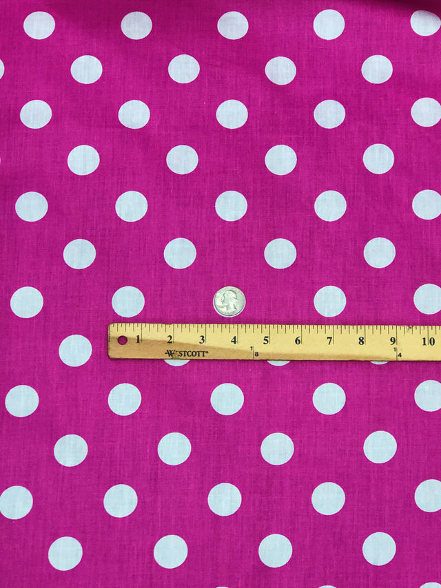 White Dots Fuchsia Poly Cotton Fabric - Fuchsia With White Dots, 59/60" Width (1 Yard)