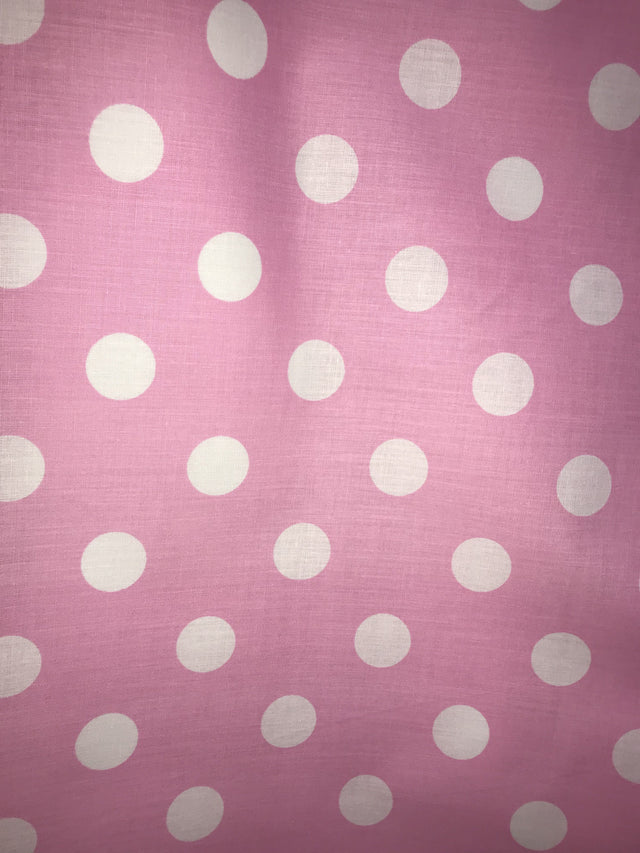 White Dots Pink Poly Cotton Fabric - Pink With White Dots, 59/60" Width (1 Yard)