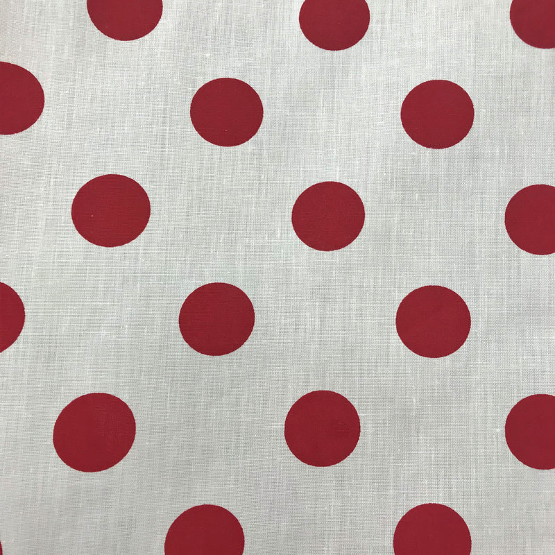 Red Dots White Poly Cotton Fabric - White With Red Big Polka Dots, 59/60" Width (1 Yard)