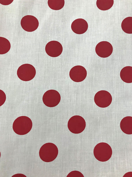 Red Dots White Poly Cotton Fabric - White With Red Big Polka Dots, 59/60" Width (1 Yard)