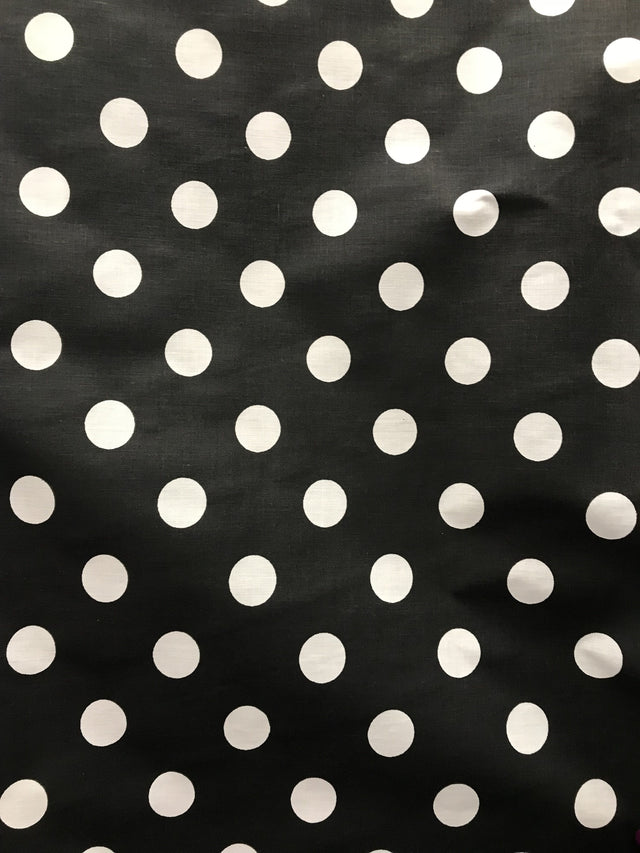 White Dots Black Poly Cotton Fabric - Black With White Dots, 59/60" Width (1 Yard)