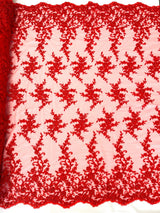 Big Floral Damask Beaded Lace Polyester Fabric - Floral Damask, 54" Width (1 Yard)