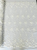 Big Floral Damask Beaded Lace Polyester Fabric - Floral Damask, 54" Width (1 Yard)