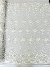 Big Floral Damask Beaded Lace Polyester Fabric - Floral Damask, 54" Width (1 Yard)