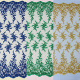 Big Floral Damask Beaded Lace Polyester Fabric - Floral Damask, 54" Width (1 Yard)
