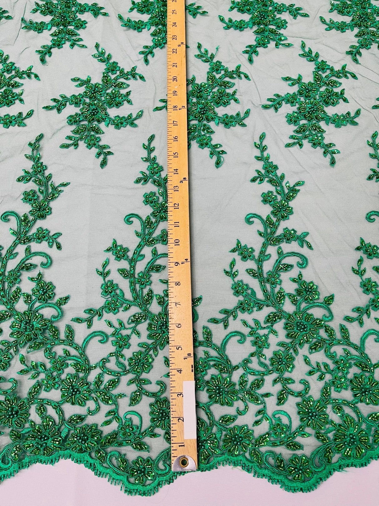 Big Floral Damask Beaded Lace Polyester Fabric - Floral Damask, 54" Width (1 Yard)
