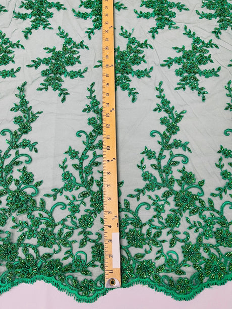 Big Floral Damask Beaded Lace Polyester Fabric - Floral Damask, 54" Width (1 Yard)