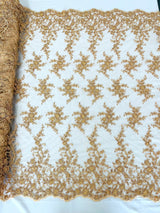 Big Floral Damask Beaded Lace Polyester Fabric - Floral Damask, 54" Width (1 Yard)