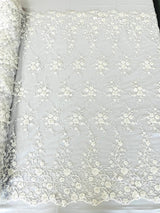 Big Floral Damask Beaded Lace Polyester Fabric - Floral Damask, 54" Width (1 Yard)