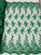 Big Floral Damask Beaded Lace Polyester Fabric - Floral Damask, 54" Width (1 Yard)