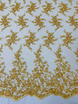 Big Floral Damask Beaded Lace Polyester Fabric - Floral Damask, 54" Width (1 Yard)
