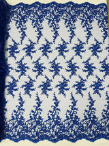 Big Floral Damask Beaded Lace Polyester Fabric - Floral Damask, 54" Width (1 Yard)
