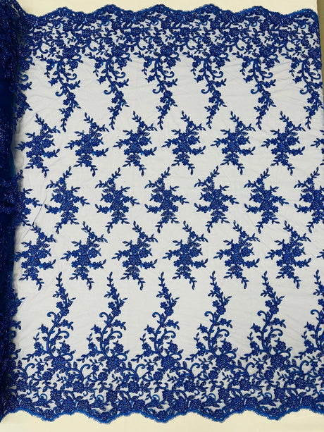 Big Floral Damask Beaded Lace Polyester Fabric - Floral Damask, 54" Width (1 Yard)