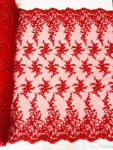Big Floral Damask Beaded Lace Polyester Fabric - Floral Damask, 54" Width (1 Yard)