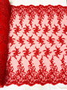 Big Floral Damask Beaded Lace Polyester Fabric - Floral Damask, 54" Width (1 Yard)