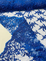 Big Floral Damask Beaded Lace Polyester Fabric - Floral Damask, 54" Width (1 Yard)