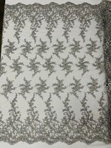 Big Floral Damask Beaded Lace Polyester Fabric - Floral Damask, 54" Width (1 Yard)