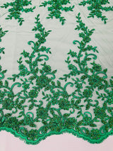 Big Floral Damask Beaded Lace Polyester Fabric - Floral Damask, 54" Width (1 Yard)