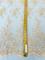 Big Floral Damask Beaded Lace Polyester Fabric - Floral Damask, 54" Width (1 Yard)