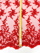 Big Floral Damask Beaded Lace Polyester Fabric - Floral Damask, 54" Width (1 Yard)