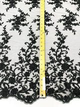 Big Floral Damask Beaded Lace Polyester Fabric - Floral Damask, 54" Width (1 Yard)
