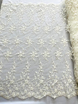 Big Floral Damask Beaded Lace Polyester Fabric - Floral Damask, 54" Width (1 Yard)