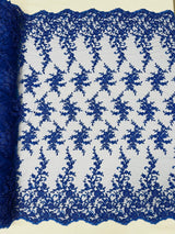 Big Floral Damask Beaded Lace Polyester Fabric - Floral Damask, 54" Width (1 Yard)