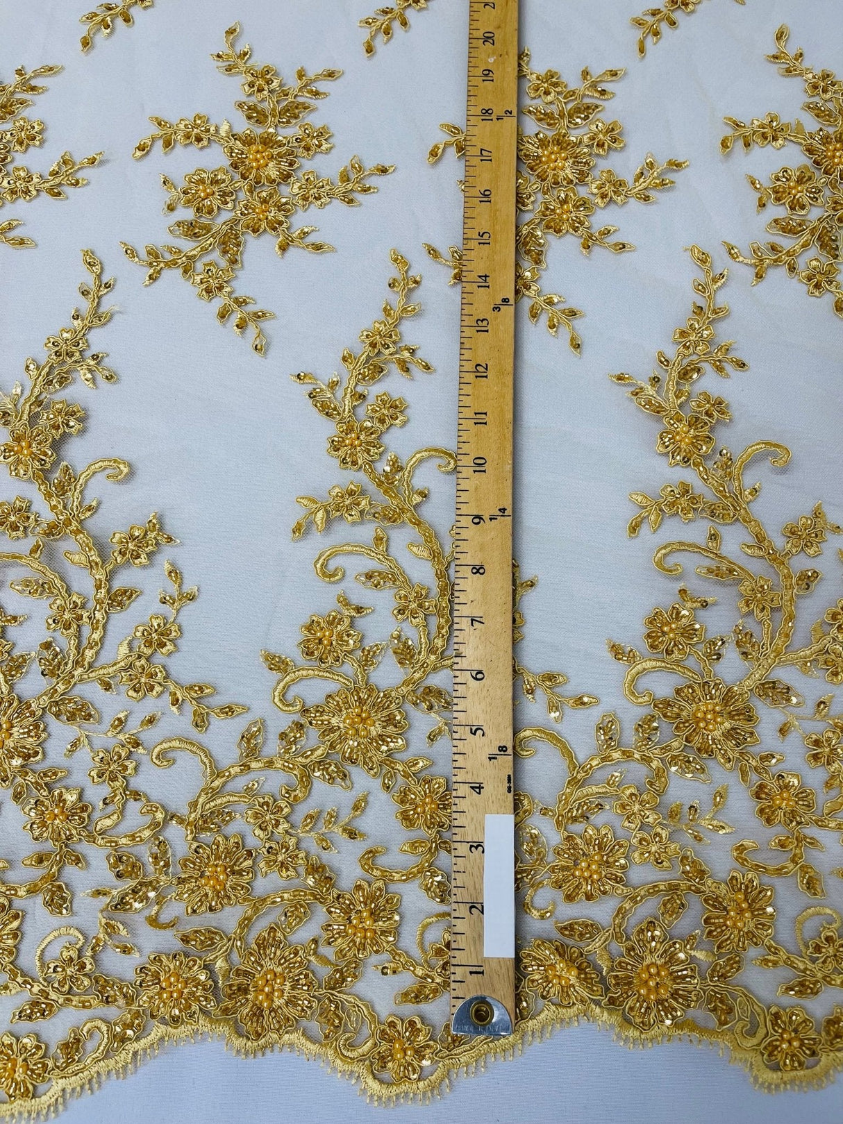 Big Floral Damask Beaded Lace Polyester Fabric - Floral Damask, 54" Width (1 Yard)