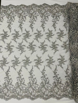 Big Floral Damask Beaded Lace Polyester Fabric - Floral Damask, 54" Width (1 Yard)