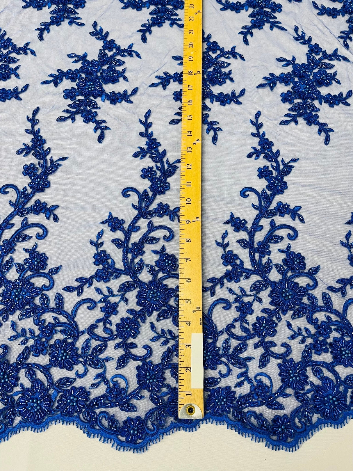 Big Floral Damask Beaded Lace Polyester Fabric - Floral Damask, 54" Width (1 Yard)
