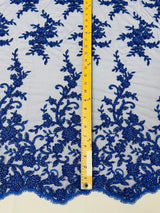 Big Floral Damask Beaded Lace Polyester Fabric - Floral Damask, 54" Width (1 Yard)