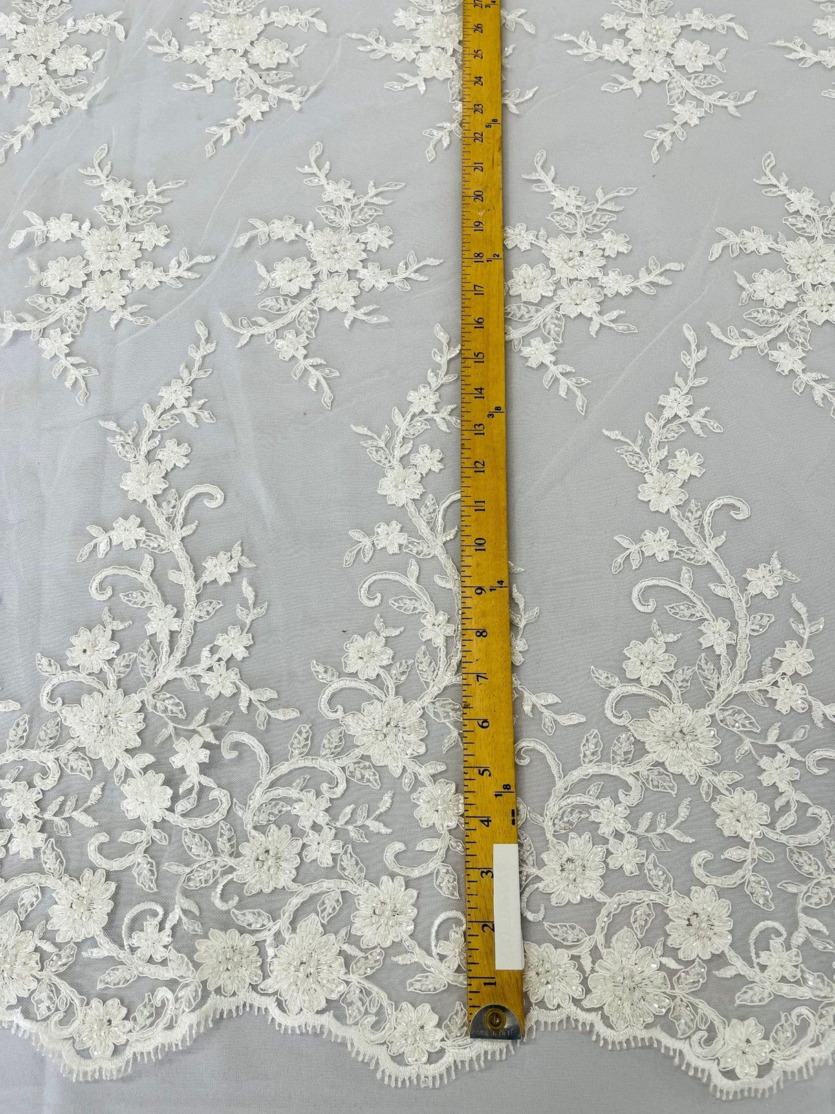 Big Floral Damask Beaded Lace Polyester Fabric - Floral Damask, 54" Width (1 Yard)