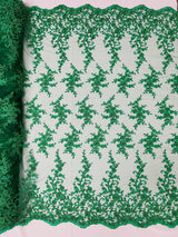 Big Floral Damask Beaded Lace Polyester Fabric - Floral Damask, 54" Width (1 Yard)