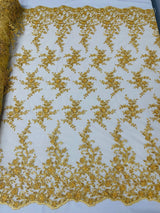 Big Floral Damask Beaded Lace Polyester Fabric - Floral Damask, 54" Width (1 Yard)