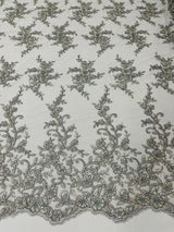 Big Floral Damask Beaded Lace Polyester Fabric - Floral Damask, 54" Width (1 Yard)